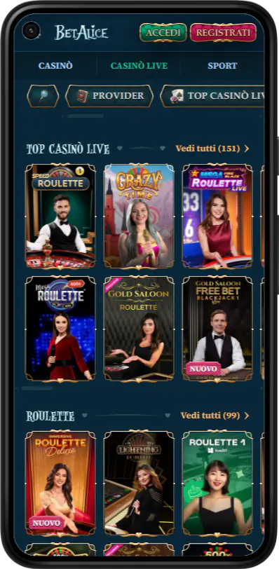 BetAlice Casino Giochi Mobile